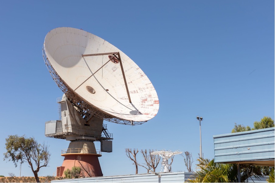 A large free standing satellite dish.