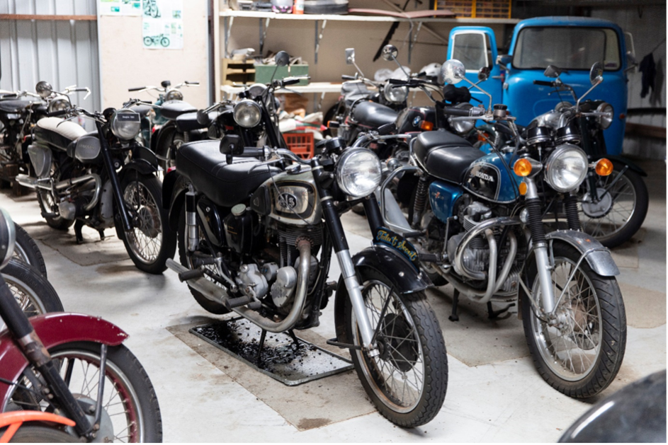 Vintage motorcycles in a workshop