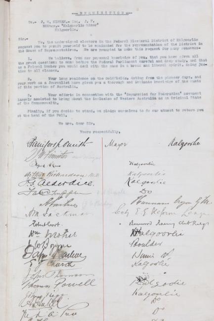 Head of the federation movement in Kalgoorlie