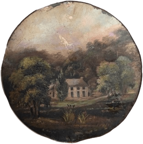 Painting on a tin plate by “Gussie” Knight