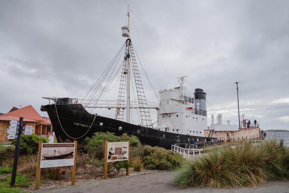 A large ship in a park