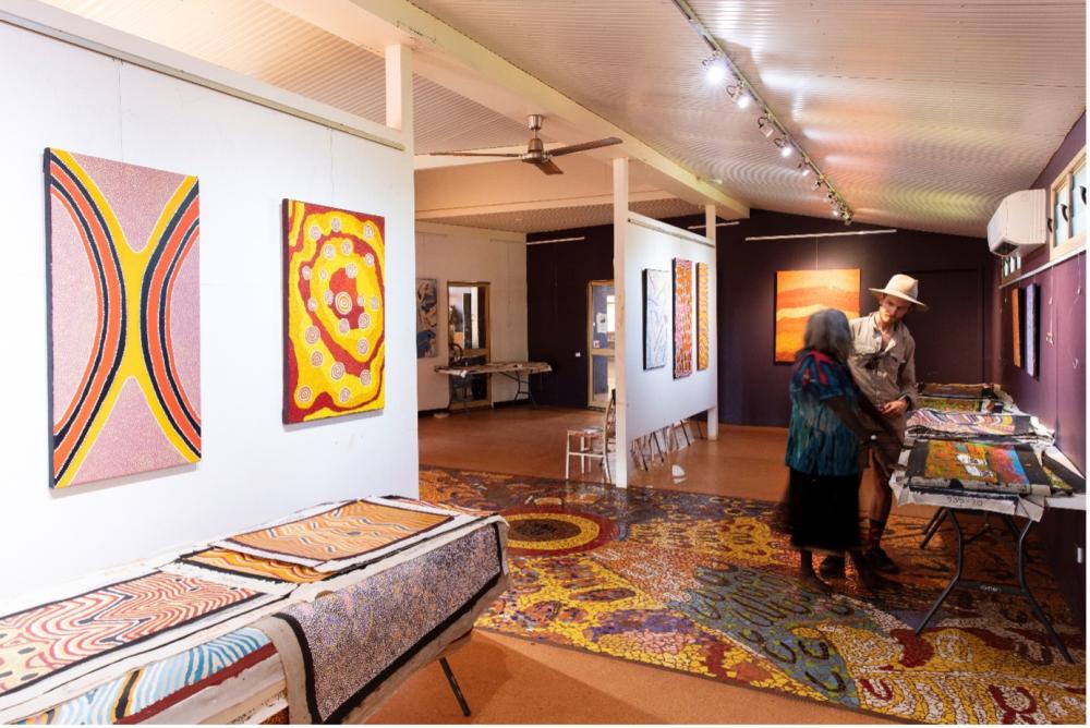 Gallery space with Aboriginal artworks on display