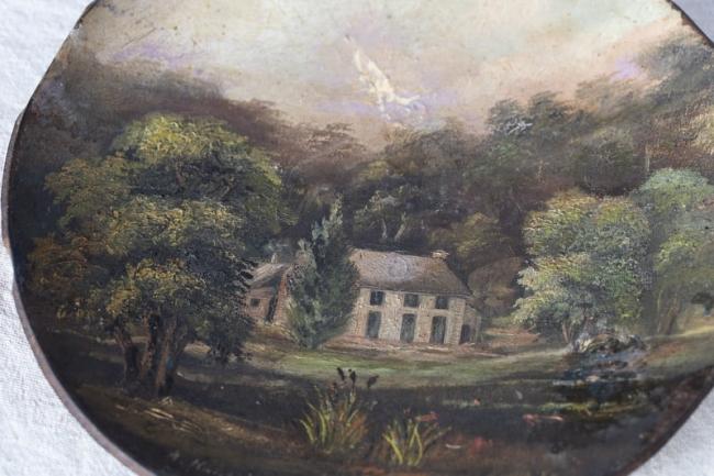 Painting on a tin plate by “Gussie” Knight